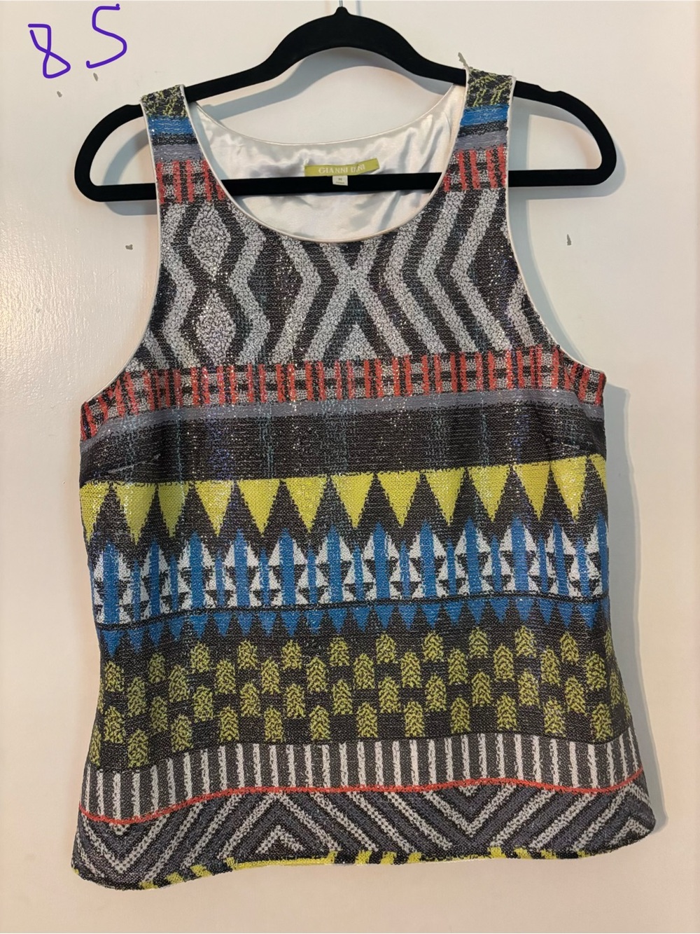 Gianni Bini Multicolor Geometric Tank Top - Yellow/Blue/Gray